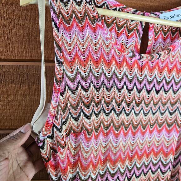 En Saison Womens Open Knit Crotchet Midi Dress Size L Rainbow Beachy Boho Hippie - Picture 6 of 12